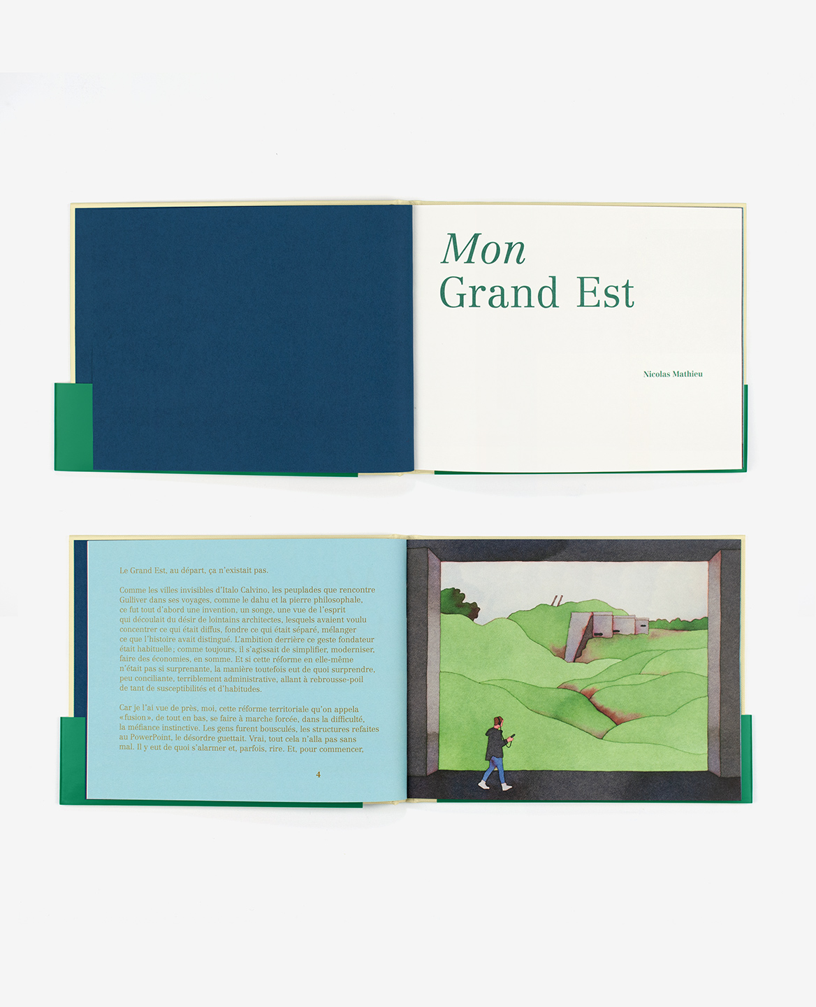 Doubles-pages et illustration d’André Derainne dans l’ouvrage Mon Grand Est
